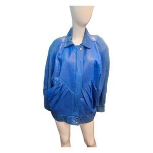 DiCapra 80's Blue Leather Winter Jacket Womens Size Medium
